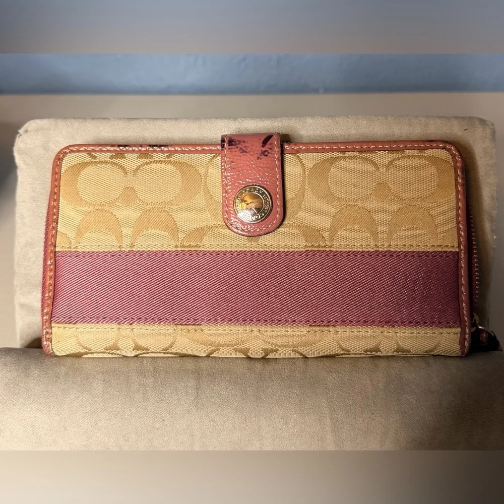 Coach Tan and Pink Signature Wallet